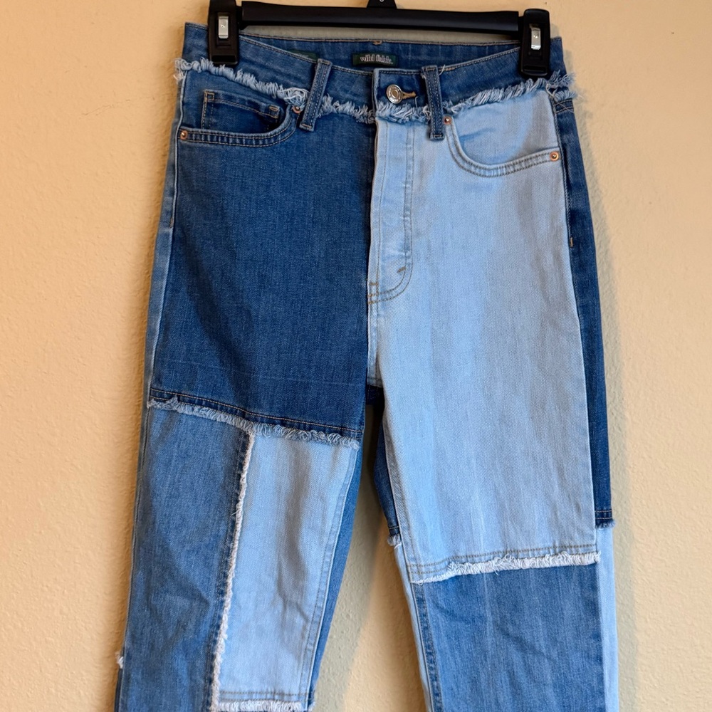 Wild Fable Patchwork Highest Rise Slim Straight L… - image 2